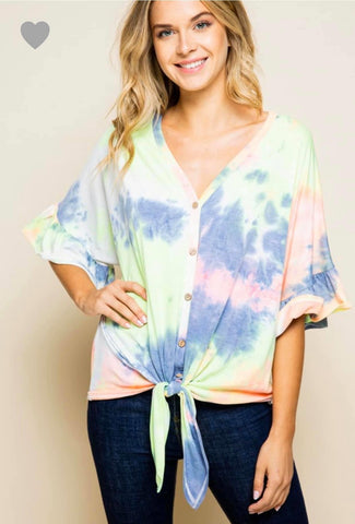 Tie Dye Ruffle Sleeve Top