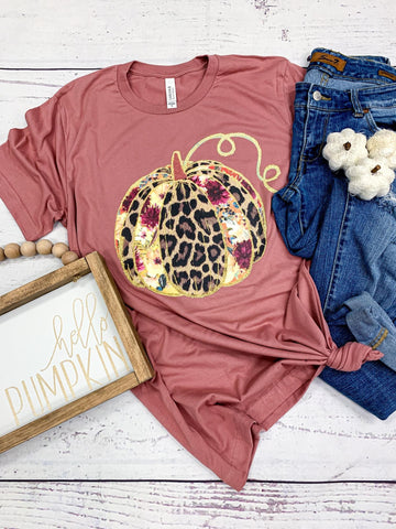 Mauve Floral Leopard Pumpkin Tee