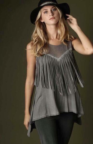 Grey Sleeveless Fringe Top - The Frosted Pear Design