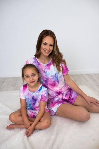 Pink TieDye Short Sleeve Youth Pajama Set