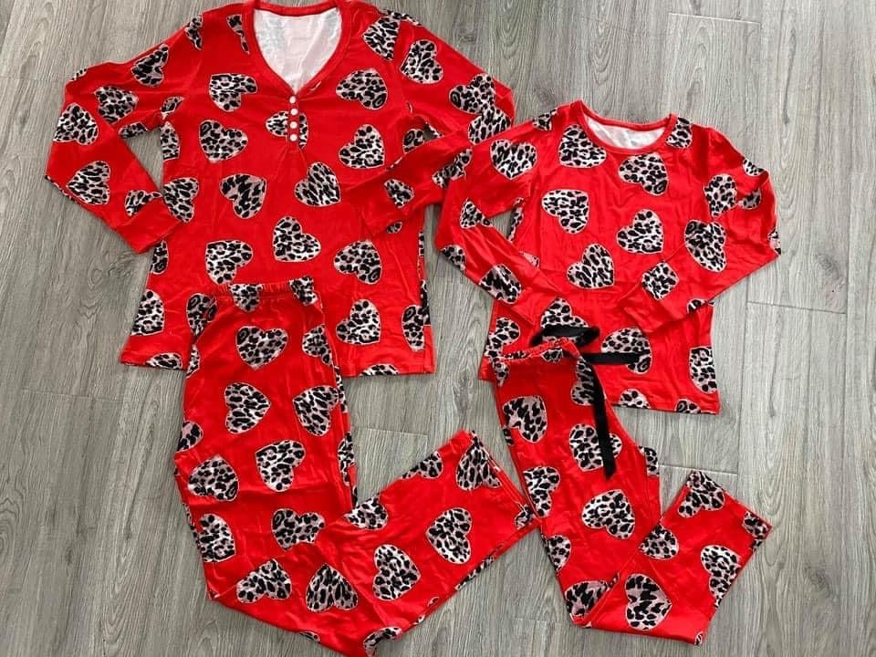 YOUTH Red Heart Leopard Pajama Set