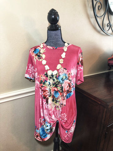 Coral Floral Knot Top - The Frosted Pear Design
