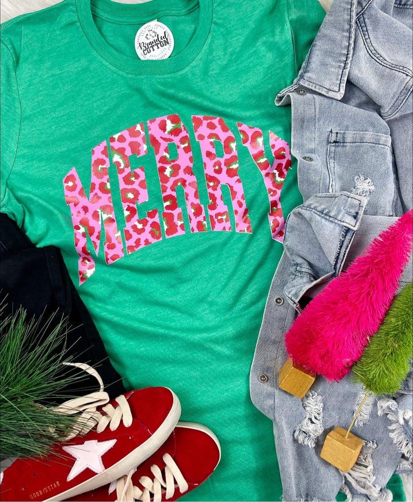 Pink, Red, Green Leopard Merry Tee