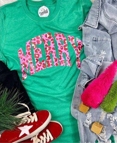 Pink, Red, Green Leopard Merry Tee