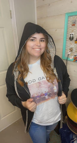 Black Leopard Hood Zip Up Hoodie