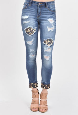 Leopard Patch Jeans - The Frosted Pear Design