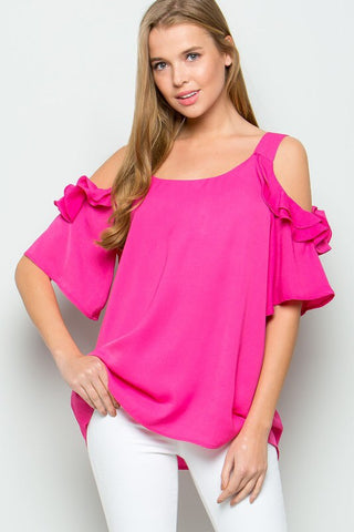 Pink Ruffle Cold Shoulder Top - The Frosted Pear Design