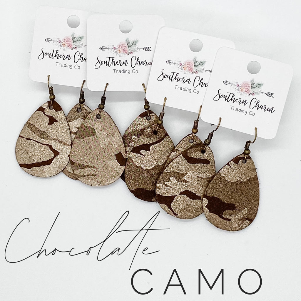 Chocolate Camo Leather Earrings