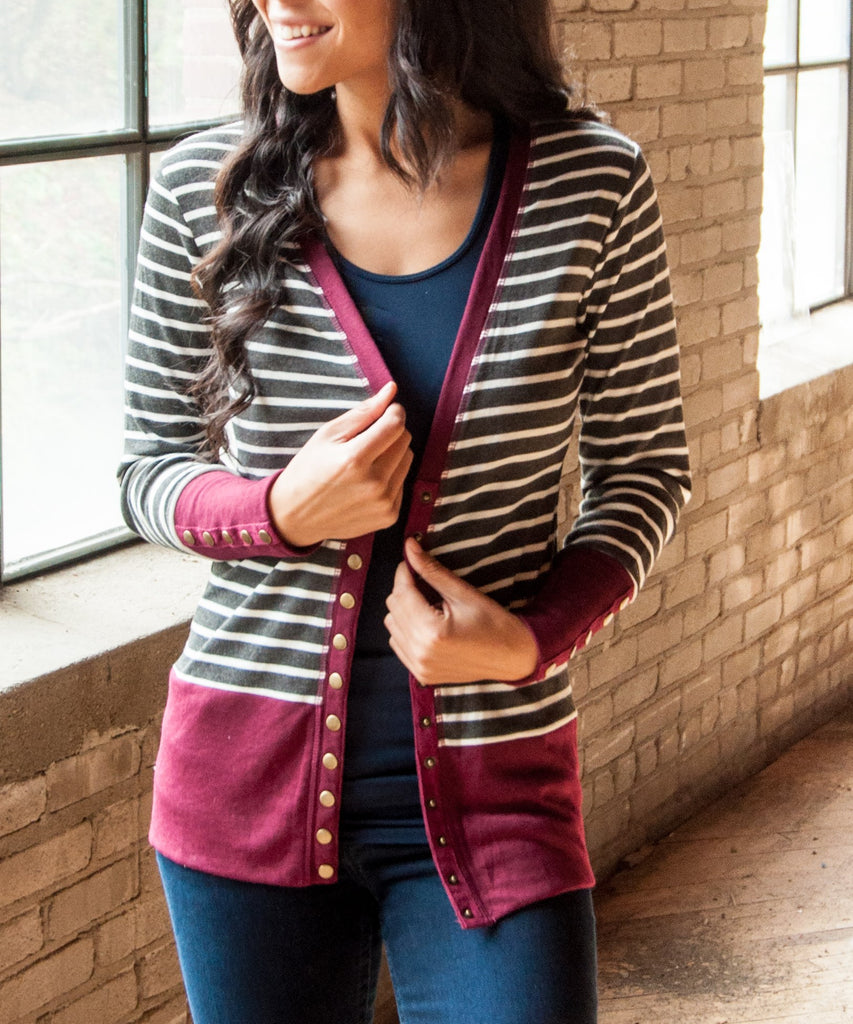 Maroon Striped Cardigan - The Frosted Pear Design