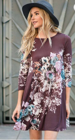 Burgundy Floral Dress - The Frosted Pear Design